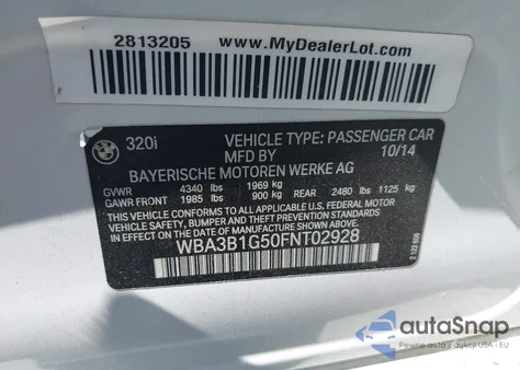 2015 BMW 320I from USA, damaged, VIN WBA3B1G50FNT02928